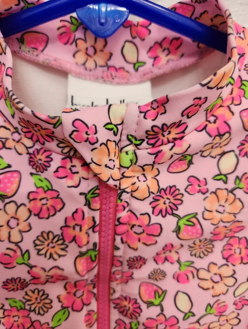 Nicole Miller pink floral one piece swimsuit with strawberry details Size 12 mon